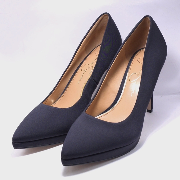 Jessica Simpson Womens Sz 8 Black Platform Dress Pump Heels Fabric Pointed Toe - Picture 2 of 11